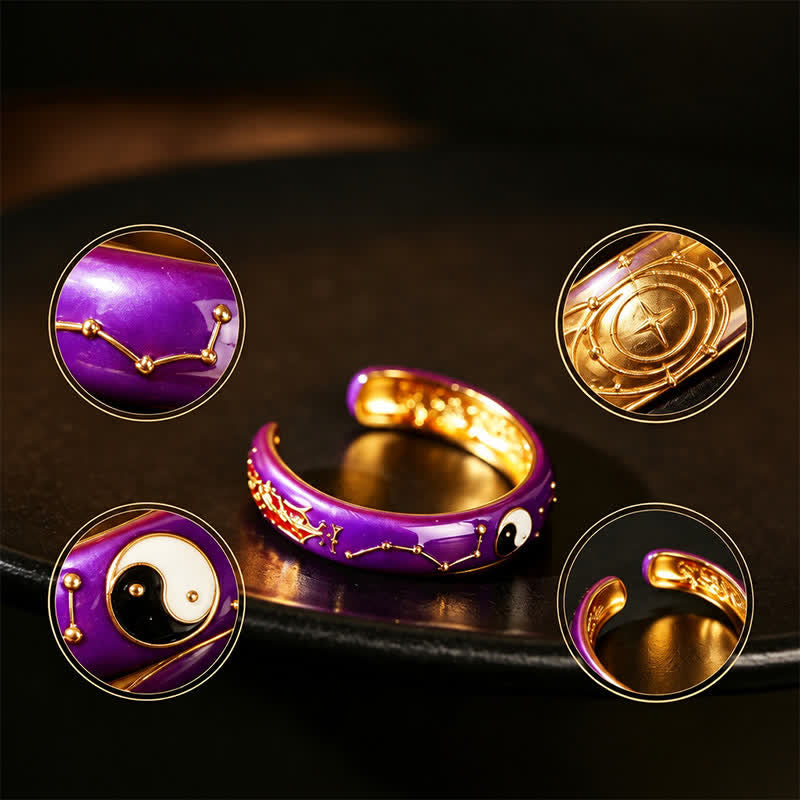 Buddha Stones Kupfer Yin Yang Lila Großer Wagen Design Balance Offener Ring - image 2