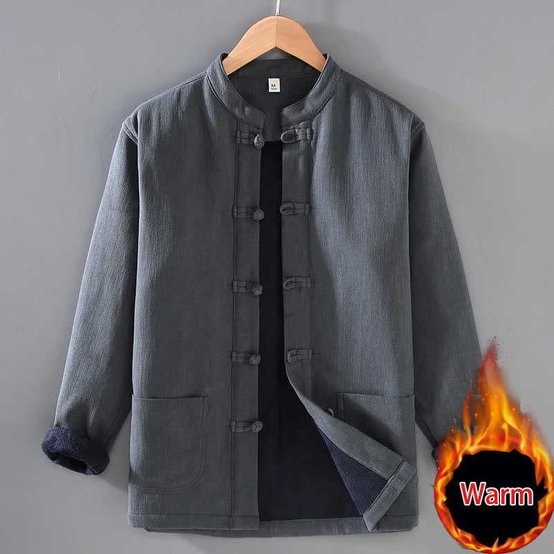 Buddha Stones Lässige Herrenjacke im Tang-Stil mit Stehkragen und Taschen für Herbst und Winter - DimGray - US/ UK/AU42, EU52 (3XL) - image 0