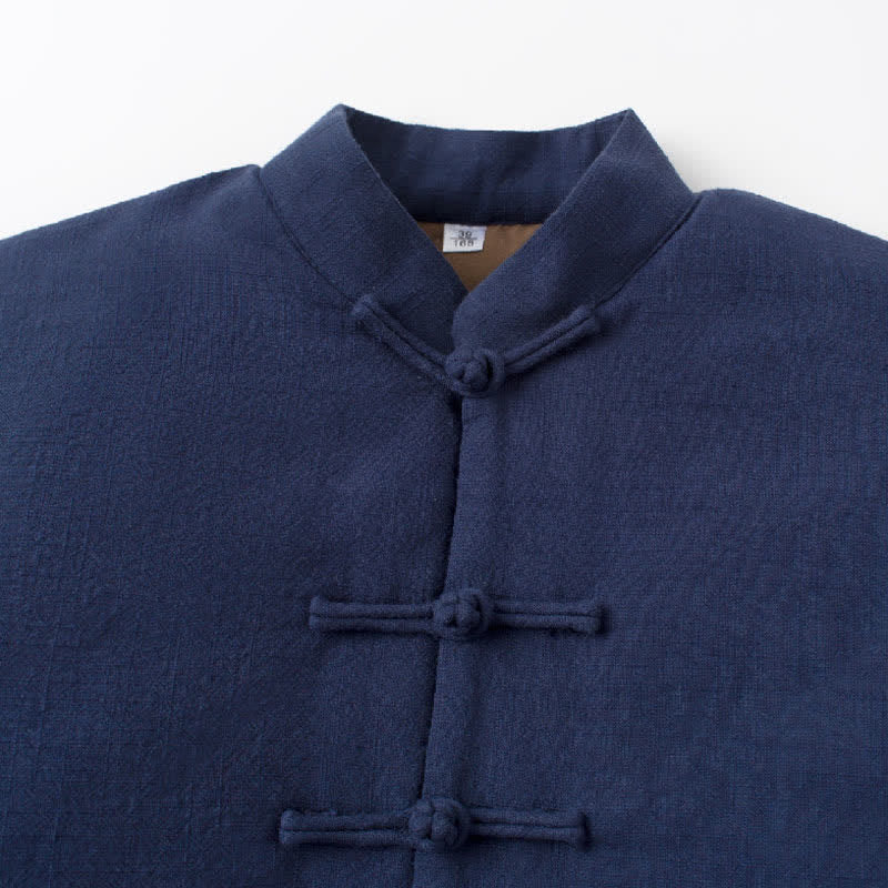 Buddha Stones Lässige Herrenjacke im Tang-Stil mit Stehkragen, Froschknöpfen, dicker Verarbeitung und Taschen für Herbst und Winter - image 1