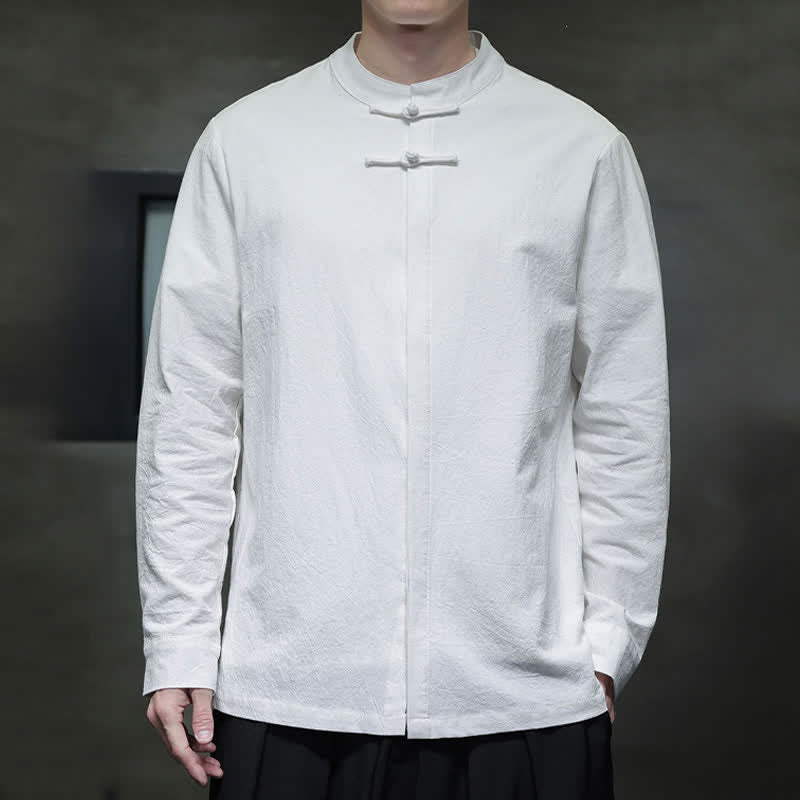 Buddha Stones Minimalistisches Langarmhemd mit Froschknopfleiste im Spring Tang Style - image 1