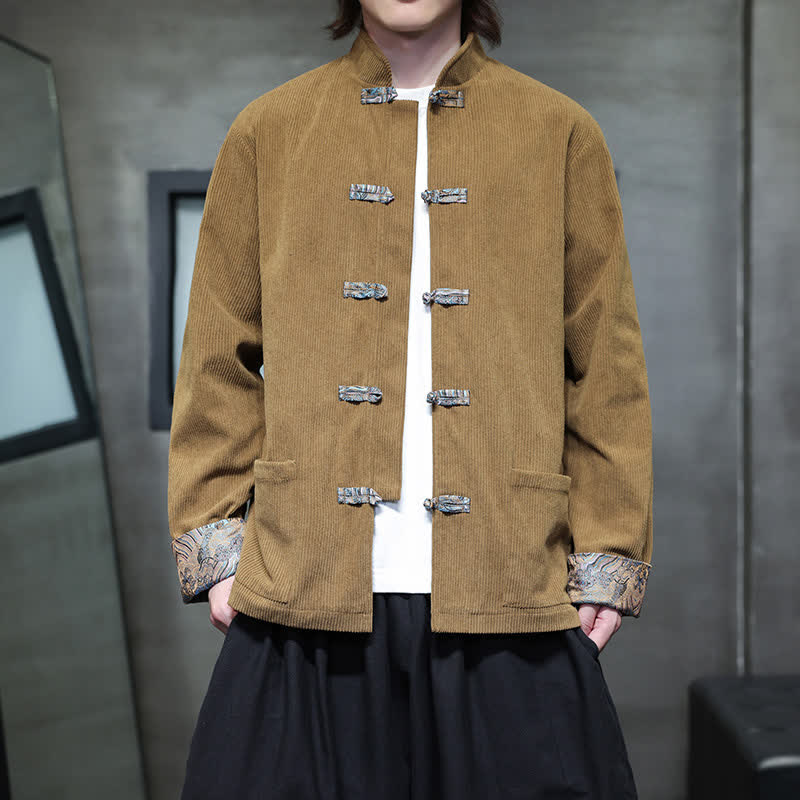 Buddha Stones Lässige Herrenjacke im Retro-Stil mit Stehkragen und Tasche aus Cord für Herbst und Winter - Sienna - US/ UK/AU46, EU56 (5XL) - image 0