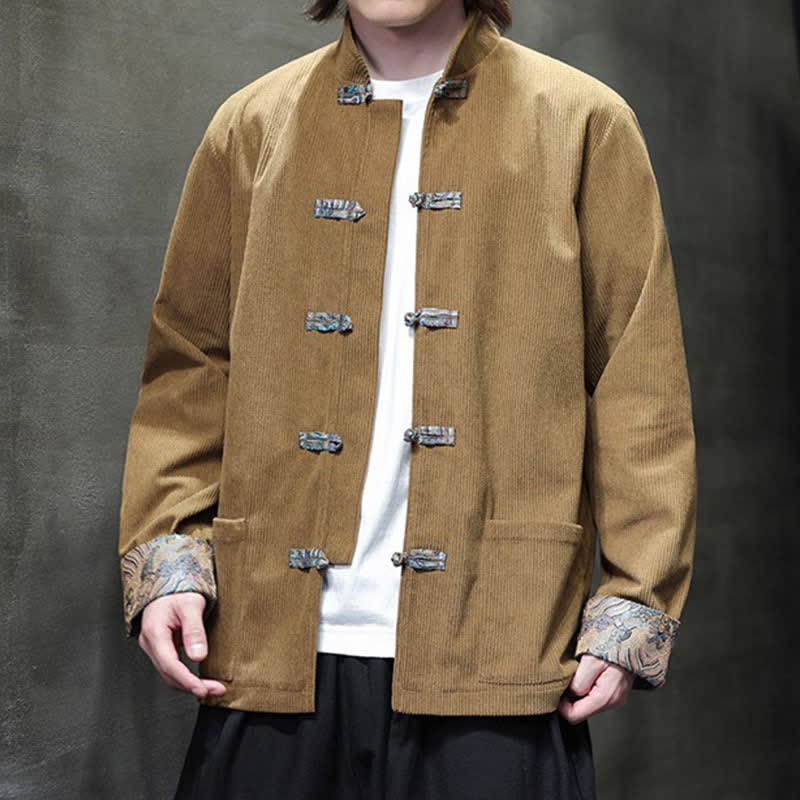 Buddha Stones Lässige Herrenjacke im Retro-Stil mit Stehkragen und Tasche aus Cord für Herbst und Winter - image 1