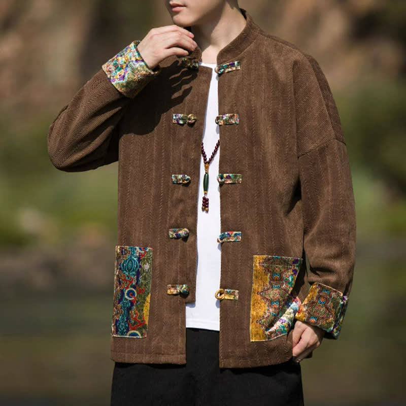 Buddha Stones Lässige Herrenjacke im Tang-Stil mit Froschknopfleiste und farbenfrohen Taschen für Herbst und Winter - image 1