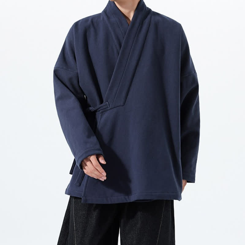 Buddha Stones Herbst/Winter Tang Style Minimalistischer Kimono mit Kordelzug, einfarbig, dick gefüttert, für Herren - image 1