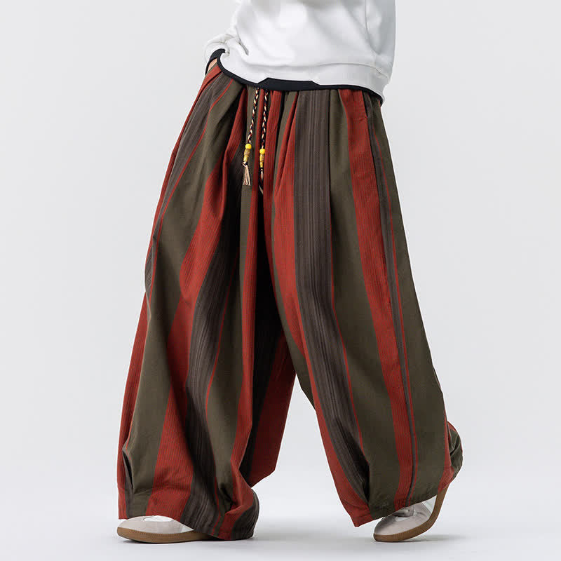 Buddha Stones Lässige Vintage-Cordhose mit Kordelzug und Streifenmuster für Herren, knöchelhoch, mit weitem Bein und Taschen - image 1