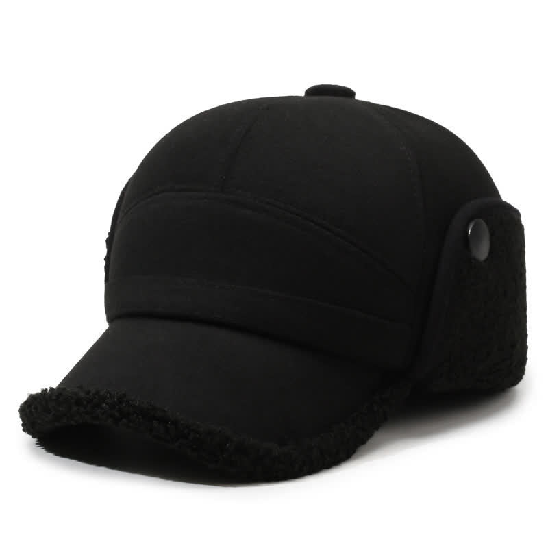 Buddha Stones Wintermütze mit Plüschbesatz und Ohrenklappe im Baseball-Stil für Herren - Schwarz mit schwarzem Fell - Kopfumfang ca. 58 cm - image 11