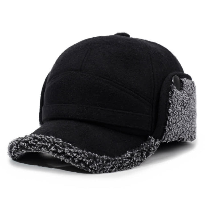 Buddha Stones Wintermütze mit Plüschbesatz und Ohrenklappe im Baseball-Stil für Herren - Schwarz mit grauem Fell - Kopfumfang ca. 58 cm - image 2