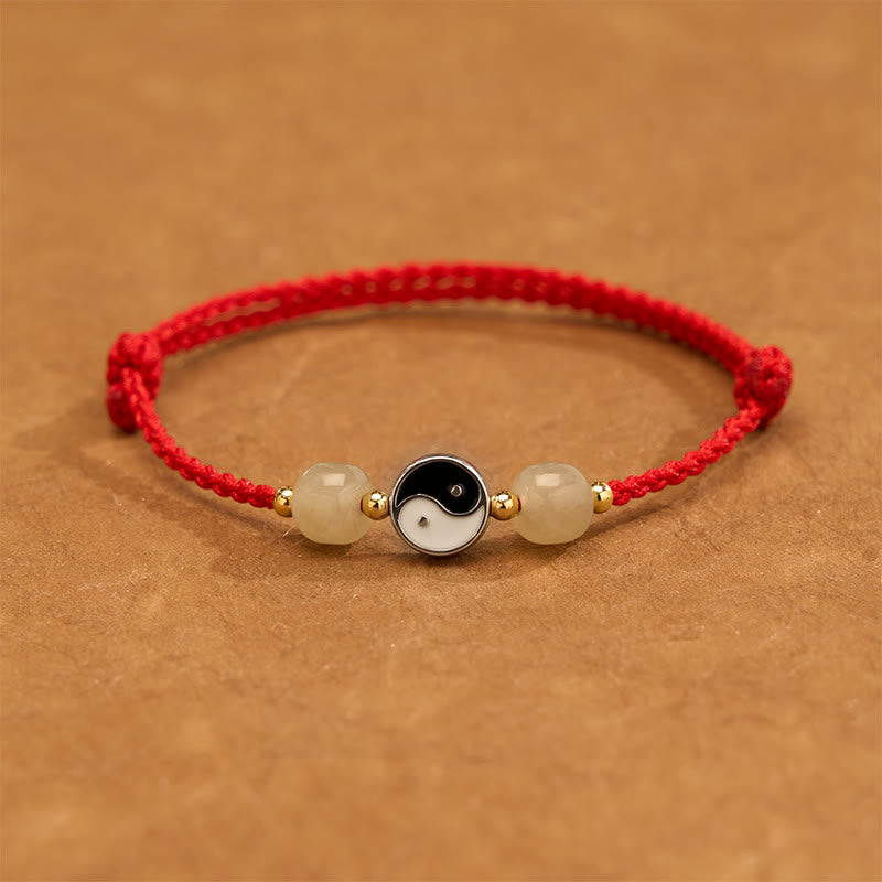 Buddha Stones Yin-Yang-Armband aus Hetian-Jadeperlen mit roter Schnur - Dunkelroter Faden - 6,3-7,1 Zoll (16-18 cm) - image 0