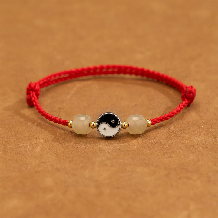 Buddha Stones Yin-Yang-Armband aus Hetian-Jadeperlen mit roter Schnur - Dunkelroter Faden - 6,3-7,1 Zoll (16-18 cm) - image 0