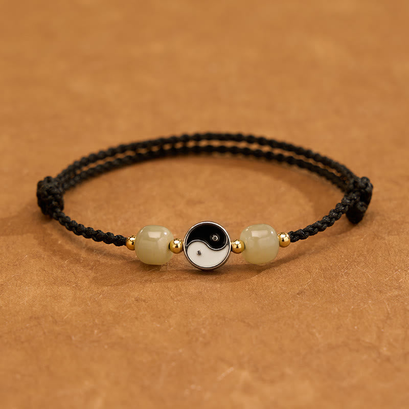 Buddha Stones Yin-Yang-Armband aus Hetian-Jadeperlen mit roter Schnur - Schwarze Schnur - 6,3-7,1 Zoll (16-18 cm) - image 11