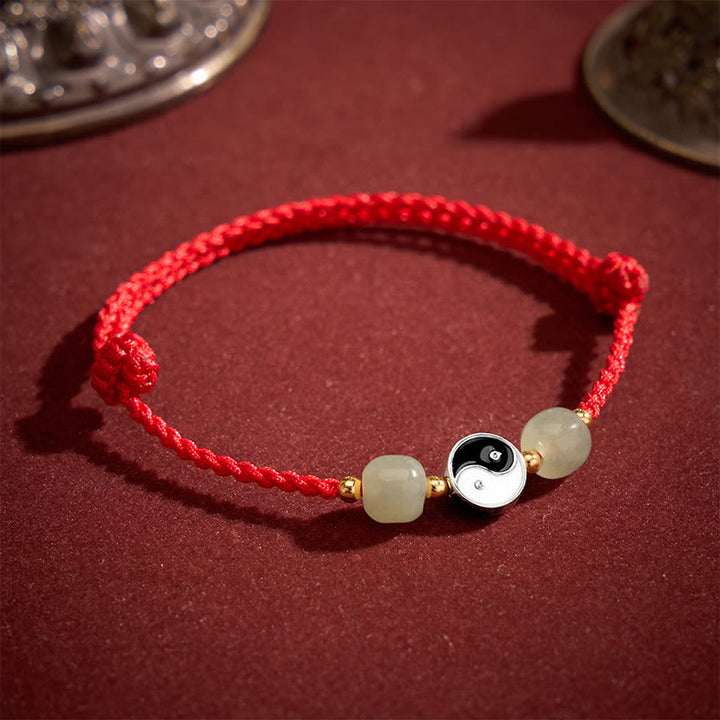 Buddha Stones Yin-Yang-Armband aus Hetian-Jadeperlen mit roter Schnur - image 2