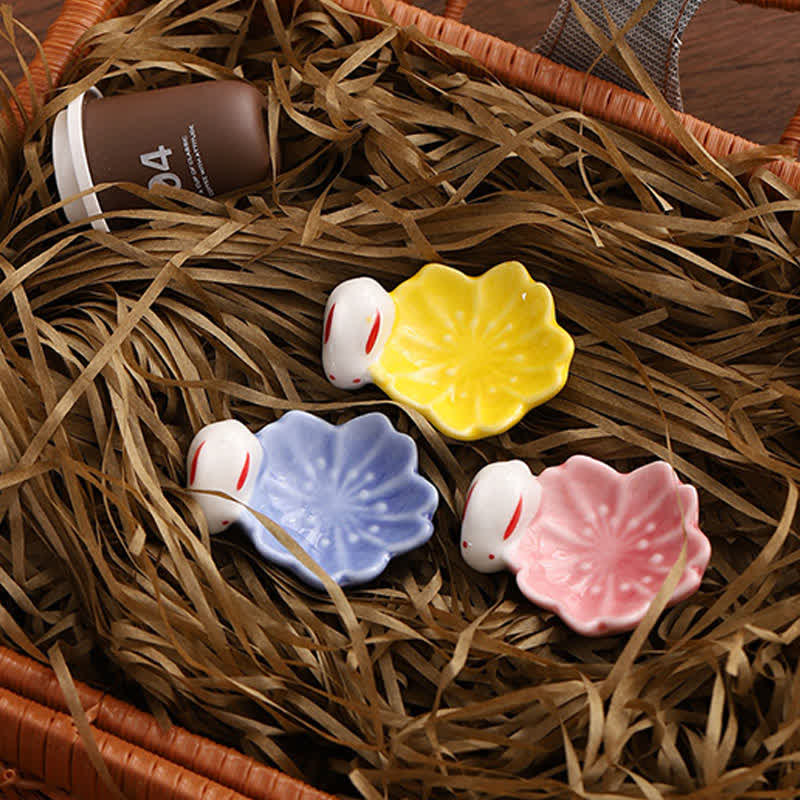 Buddha Stones Kleiner Essstäbchenhalter aus Keramik im Sakura-Hasen-Stil - image 11