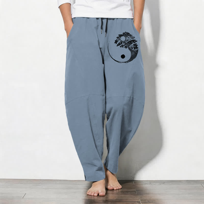 Buddha Stones Herrenhose aus reiner Baumwolle mit Yin-Yang-Muster (Tinte Mountain), Kordelzug, schmal zulaufendem Schnitt und Taschen - Hellstahlblau - US/ UK/AU50, EU60 (5XL) - image 0
