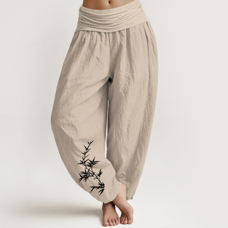Buddha Stones Damen-Haremshose aus reiner Baumwolle mit Bambusmuster und elastischem Bund - Bräunen - US16, UK/AU20, EU48 (3XL) - image 0