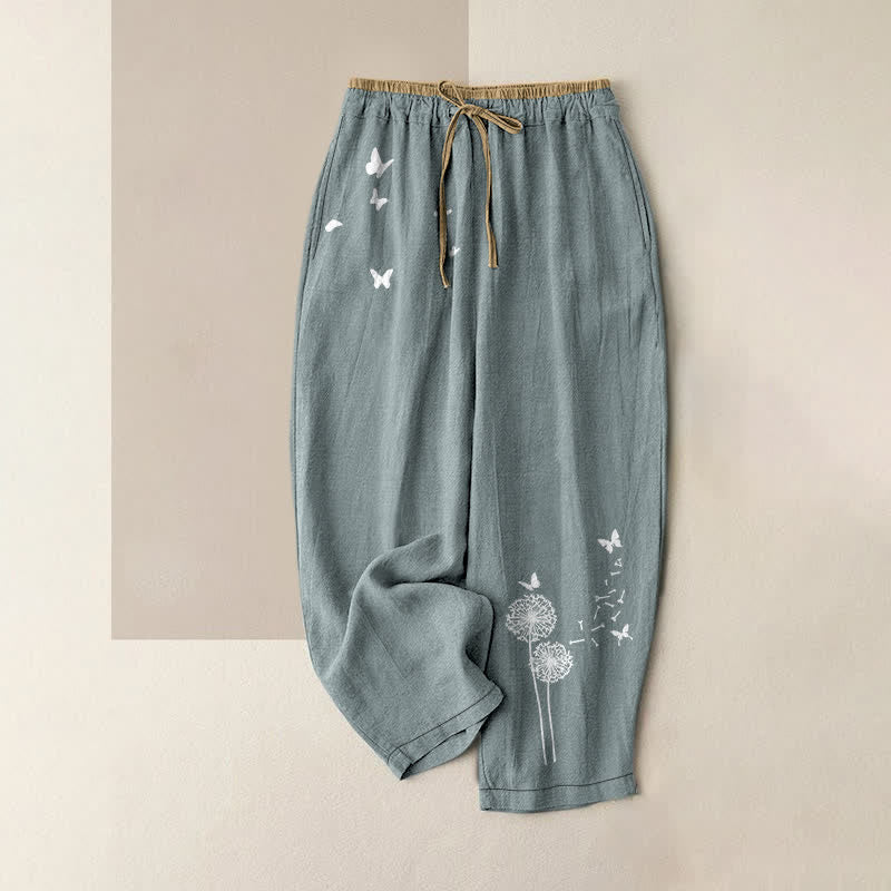 Buddha Stones Damenhose aus reiner Baumwolle mit Schmetterlingsmuster, elastischem Bund und Taschen - Hellblau - US16, UK/AU20, EU48 (3XL) - image 0
