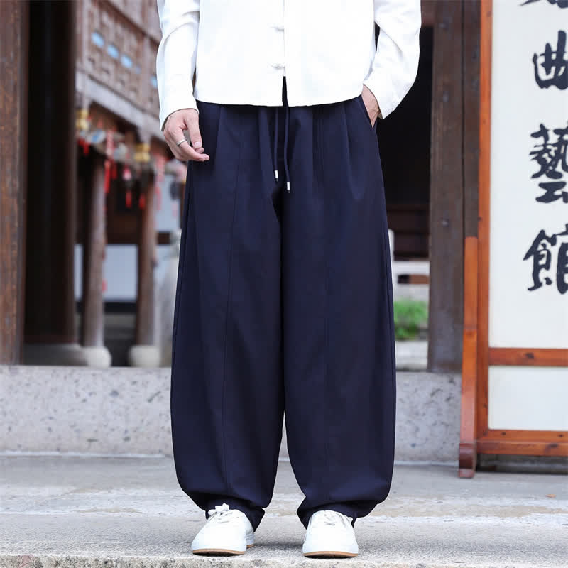 Buddha Stones Lässige, minimalistische lange Herrenhose mit Kordelzug, geradem Bein und Taschen für den Frühling - Mitternachtsblau - US/ UK/AU46, EU56 (5XL) - image 0