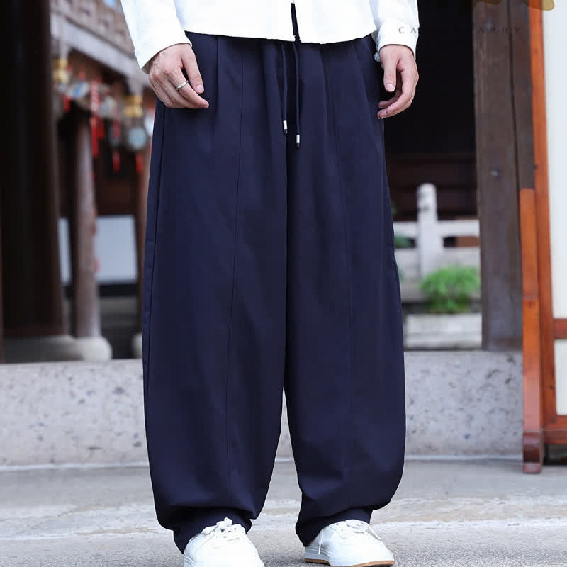 Buddha Stones Lässige, minimalistische lange Herrenhose mit Kordelzug, geradem Bein und Taschen für den Frühling - image 1