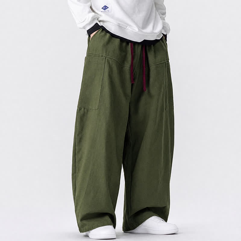 Buddha Stones Lässige lange Herrenhose mit Kordelzug, weitem Bein und Taschen - image 1