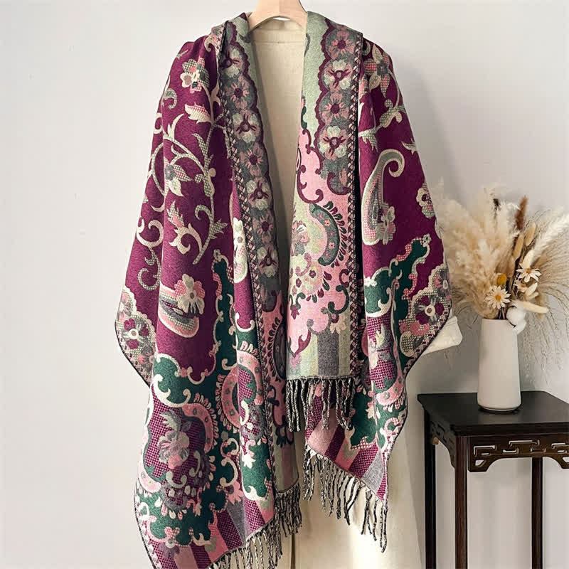 Buddha Stones Vintage-Schal für Damen mit Paisley-Blumenmuster und Quasten für Herbst und Winter - image 1