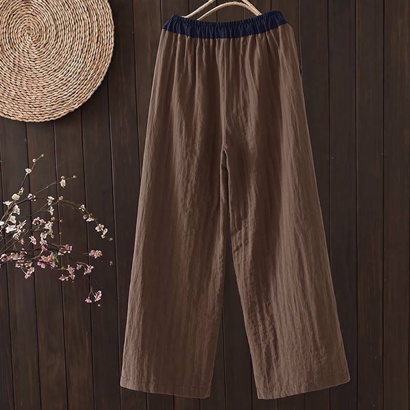 Buddha Stones Herbst/Winter: Schlichte Retro-Hose mit Kordelzug, einfarbig, knöchelhoch, gerades Bein, mit Tasche - image 1