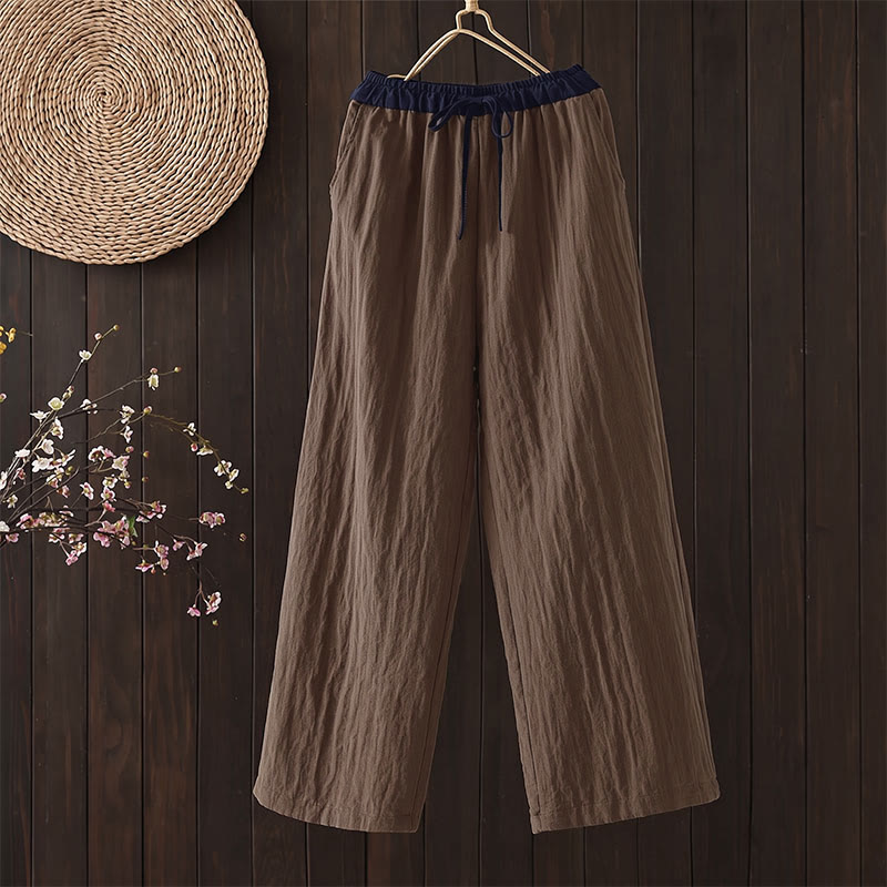Buddha Stones Herbst/Winter: Schlichte Retro-Hose mit Kordelzug, einfarbig, knöchelhoch, gerades Bein, mit Tasche - Sattelbraun - US12, UK/AU16, EU44 (2XL) - image 0