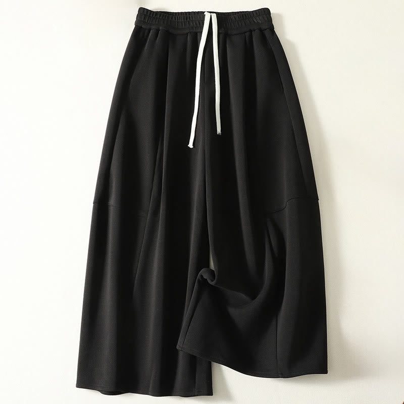 Buddha Stones Lässige, minimalistische Caprihose mit Kordelzug für Damen – ideal für Herbst und Winter. Weit geschnittene Hose mit Taschen. - Schwarz - US8-10, UK/AU12-14, EU40-42 (2XL) - image 1