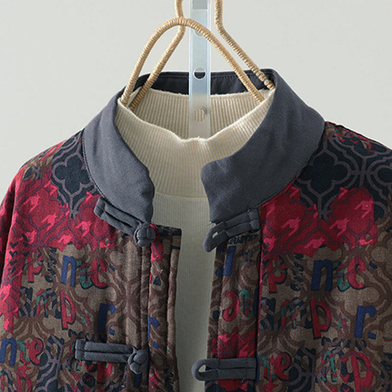 Buddha Stones Herbst/Winter Vintage Tang-Stil Froschknopf Damenjacke mit Taschen und Blumenmuster Pfingstrosen - image 1