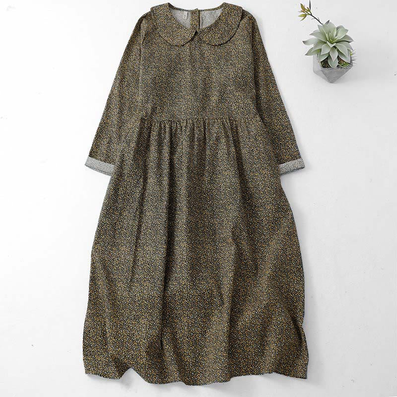 Buddha Stones Herbstliches Vintage-Minikleid mit Blumenmuster, langen Ärmeln und Taschen für Damen - Dunkelolivgrün - US12, UK/AU16, EU44 (2XL) - image 0