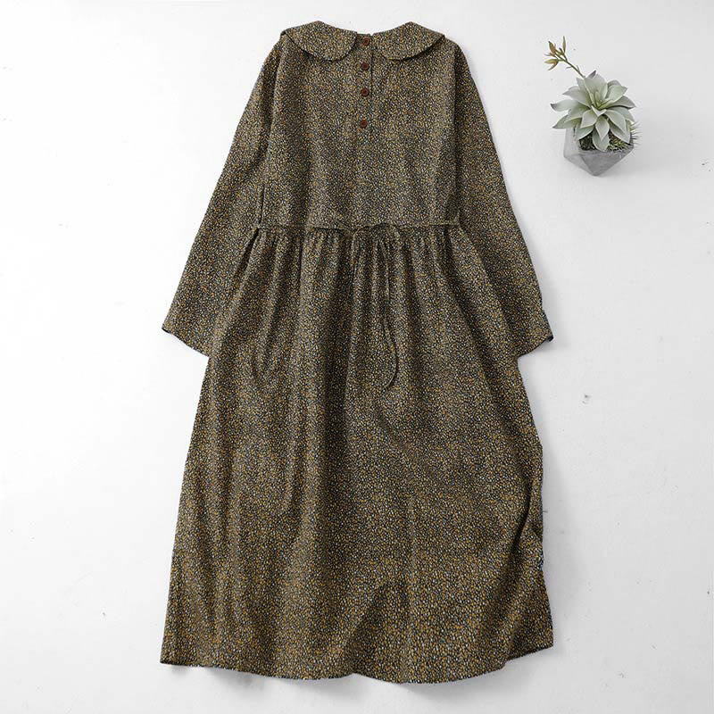 Buddha Stones Herbstliches Vintage-Minikleid mit Blumenmuster, langen Ärmeln und Taschen für Damen - image 1