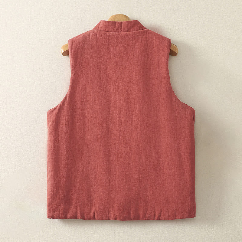 Buddha Stones Herbst/Winter Schlichtes Tanktop im Tang-Stil mit Stehkragen, Pankou-Einfarbig, Damenweste mit Taschen - image 1