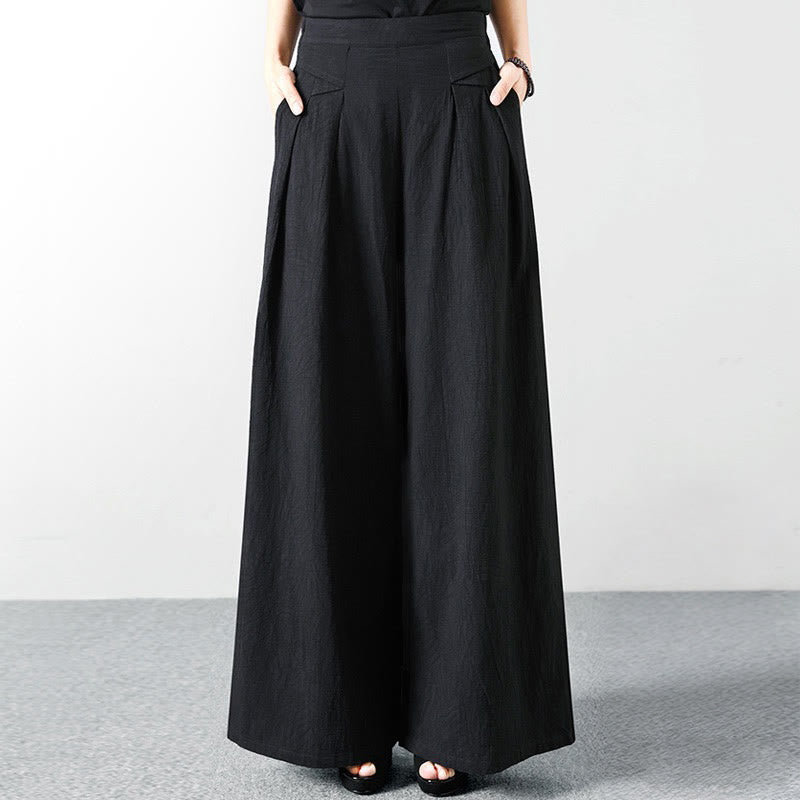 Buddha Stones Minimalistische, einfarbig schwarze Knöchelhose für Damen, weite Hose mit Taschen, Herbst/Winter - image 1