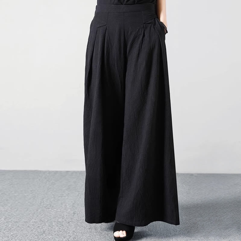 Buddha Stones Minimalistische, einfarbig schwarze Knöchelhose für Damen, weite Hose mit Taschen, Herbst/Winter - Schwarz - US12, UK/AU16, EU44 (2XL) - image 0