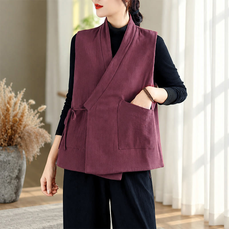 Buddha Stones Lässiges, minimalistisches Tanktop mit Kordelzug und Taschen für Damen – ideal für Herbst und Winter - image 1