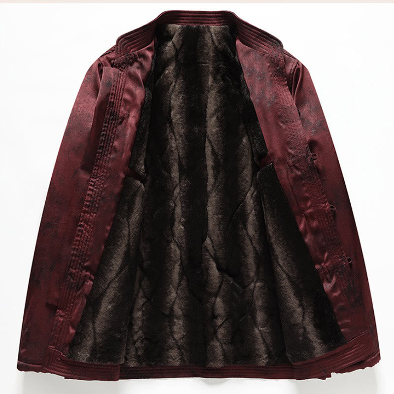 Buddha Stones Frühling Herbst Tang Style Vintage Mandarin Collar Frog Button Mountains Herrenjacke mit Taschen - image 1