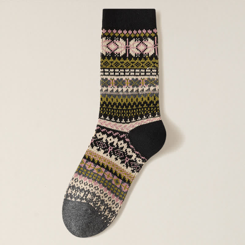 Buddha Stones Vintage Geometrische Tribal Stricksocken für Herren - Schwarz - Fünf Paare - Einheitsgröße (US 5,5–7,5, EU 38–40, UK/AU 5–7, AISA 24,5–25,5 cm) - image 1