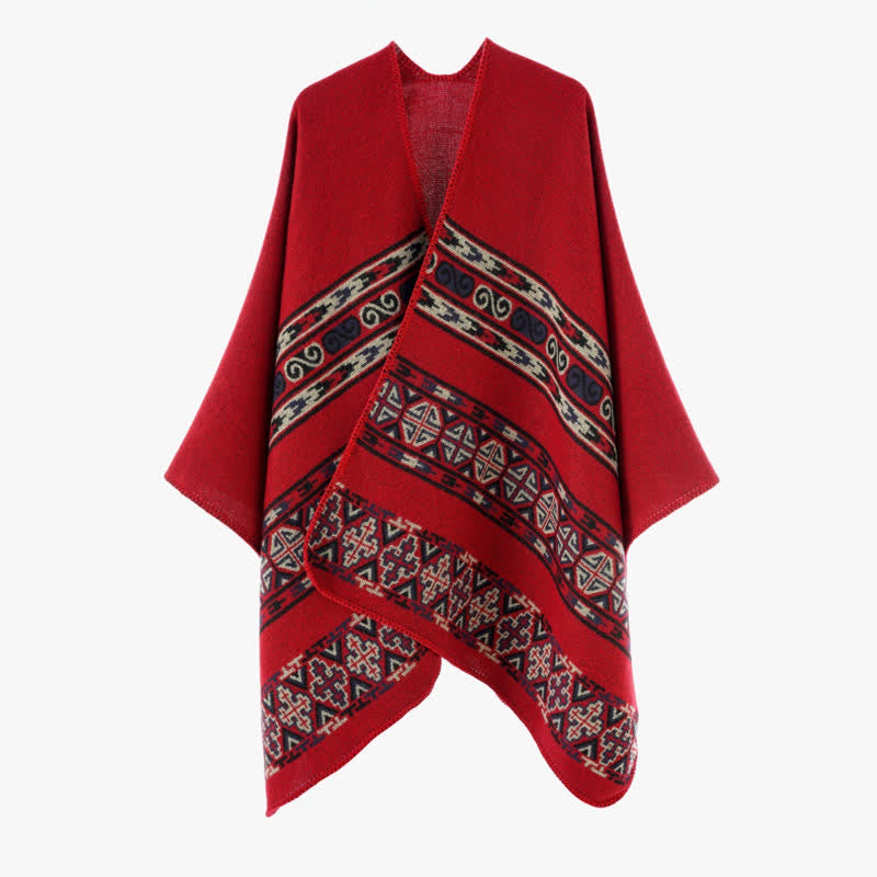 Buddha Stones Boho-Cape mit geometrischer Spiralform für Herbst und Winter - Feuerfestziegel - image 1