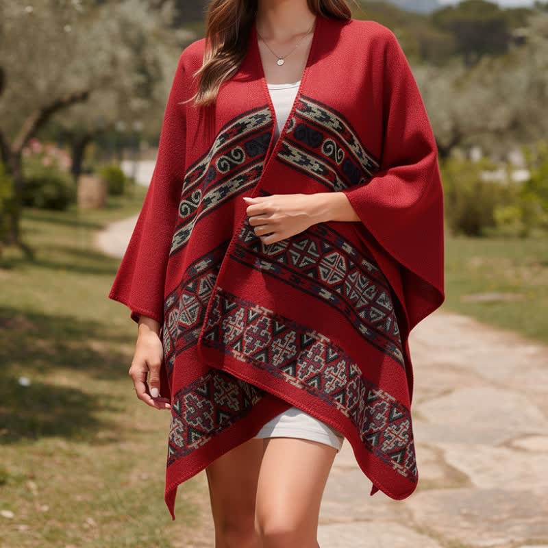 Buddha Stones Boho-Cape mit geometrischer Spiralform für Herbst und Winter - image 0