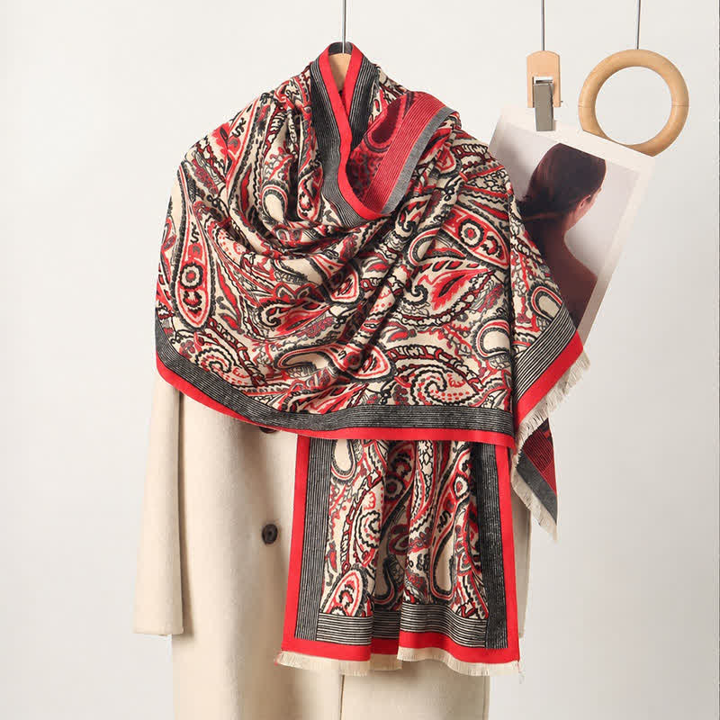 Buddha Stones Herbst/Winter Vintage Paisley Quasten Weicher Damenschal - Rot - image 0