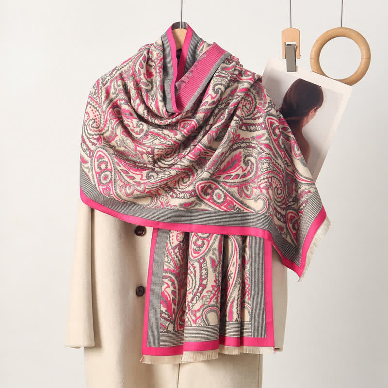Buddha Stones Herbst/Winter Vintage Paisley Quasten Weicher Damenschal - Hellrosa - image 1