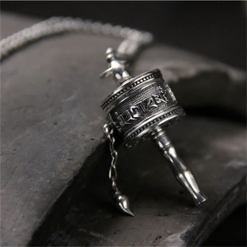 925 Sterling Silber Om Mani Padme Hum Gebetsmühle Reinheit drehbarer Halskettenanhänger - image 4