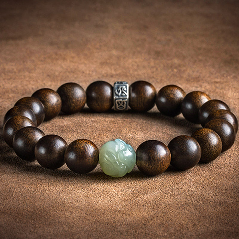 Armband mit Buddha Stonesn, chinesischem Sternzeichen, Natal-Buddha, Kalimantan-Adlerholz-Jade, 925er-Sterlingsilber