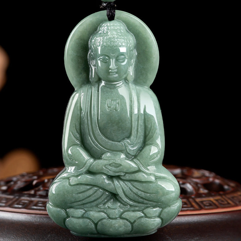 Buddha Stones Amitabha Buddha Jade Amulett Mitgefühl String Halskette