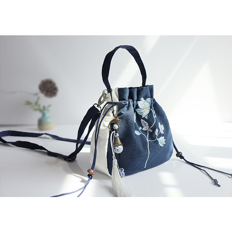 Buddha Stones Handgefertigte bestickte Blumen Canvas Tote Schultertasche Handtasche - image 21