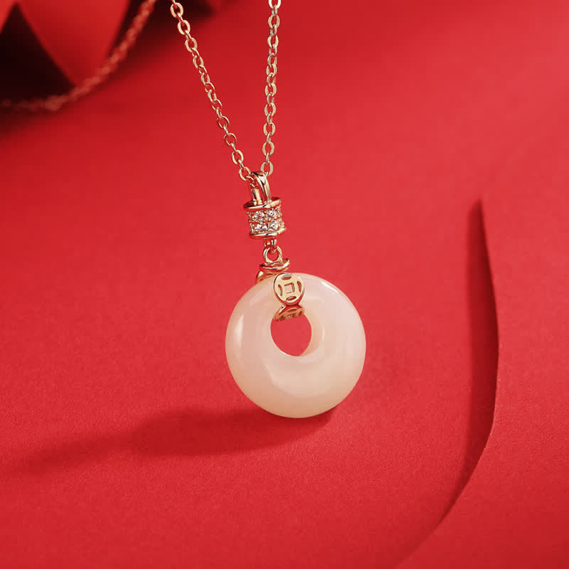 925 Sterling Silber Hetian Weiß Jade Münze Blume Frieden Schnalle Glück Halskette Anhänger - image 1