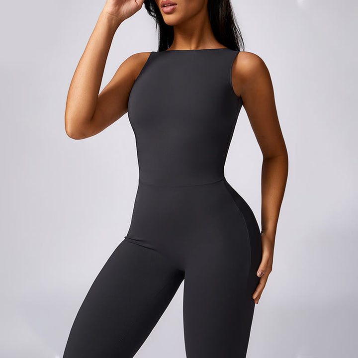 Buddha Stones Damen lässiger ärmelloser Overall mit Schlaghose, Sport-Fitness-Yoga-Bodysuit