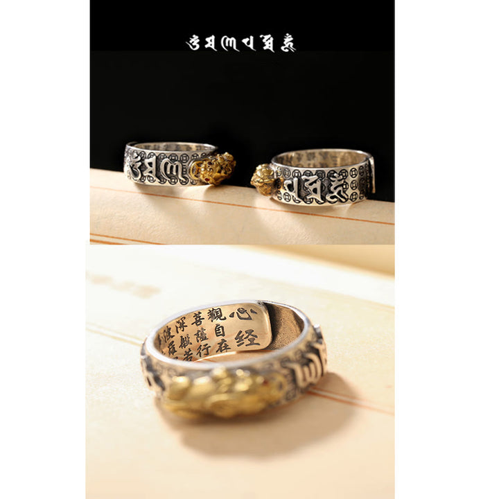 Buddha Stones tibetischer 990 Sterling Silber Om Mani Padme Hum PiXiu Dorje Vajra Herz Sutra gravierter Reichtumsring