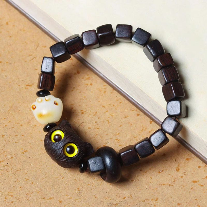 Armband mit Buddha Stonesn, Ebenholz, süße Katze, Bodhi-Samen, Pfotenklaue, quadratische Perlen, ruhiges Armband - Ebenholz (Balance♥Ruhe) (Handgelenkumfang 14–16 cm) - image 1