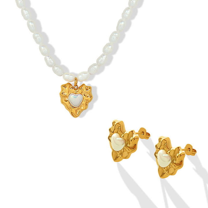 Perlen-Perlen-Glück-Choker-Halsketten-Anhänger-Liebes-Ohrringe