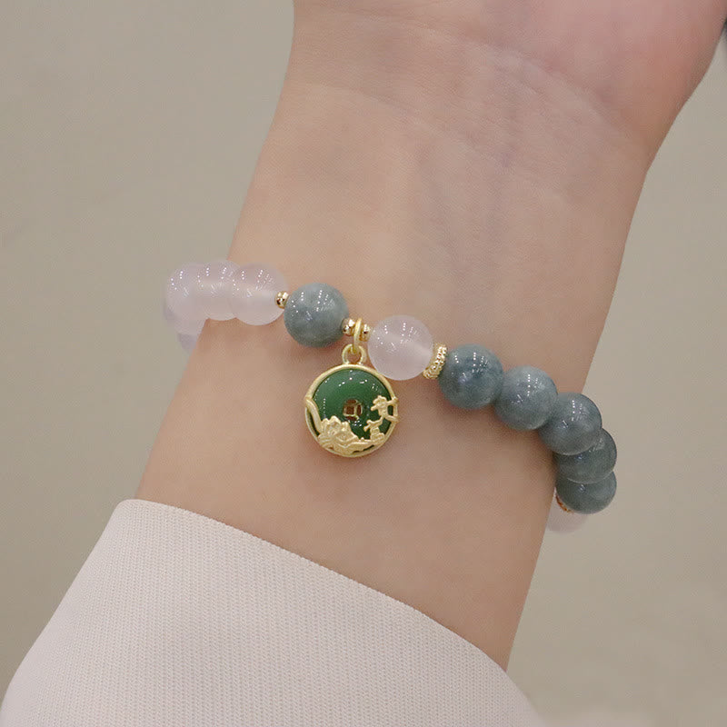 Buddha Stones Weiß Achat-Jade-Lotusblumen-Friedensschnallen-Schutzarmband - image 9