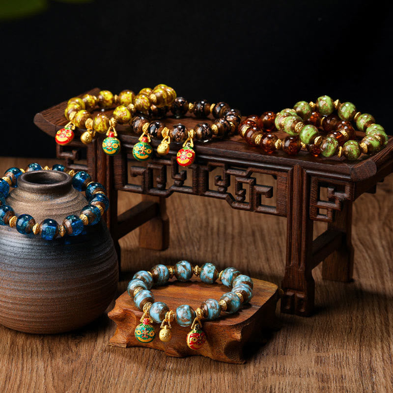 Buddha Stones Gold Schlucktier Familie Charm Liuli Glasperlen Glücksarmband - image 1